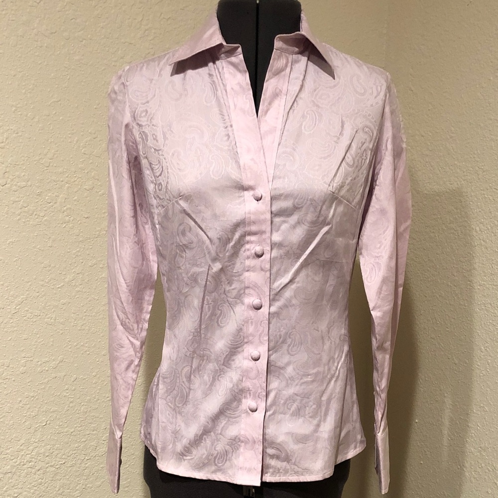 Banana Republic Women's Light Pink/Lavender Paisley Button-Front Dress Shirt
